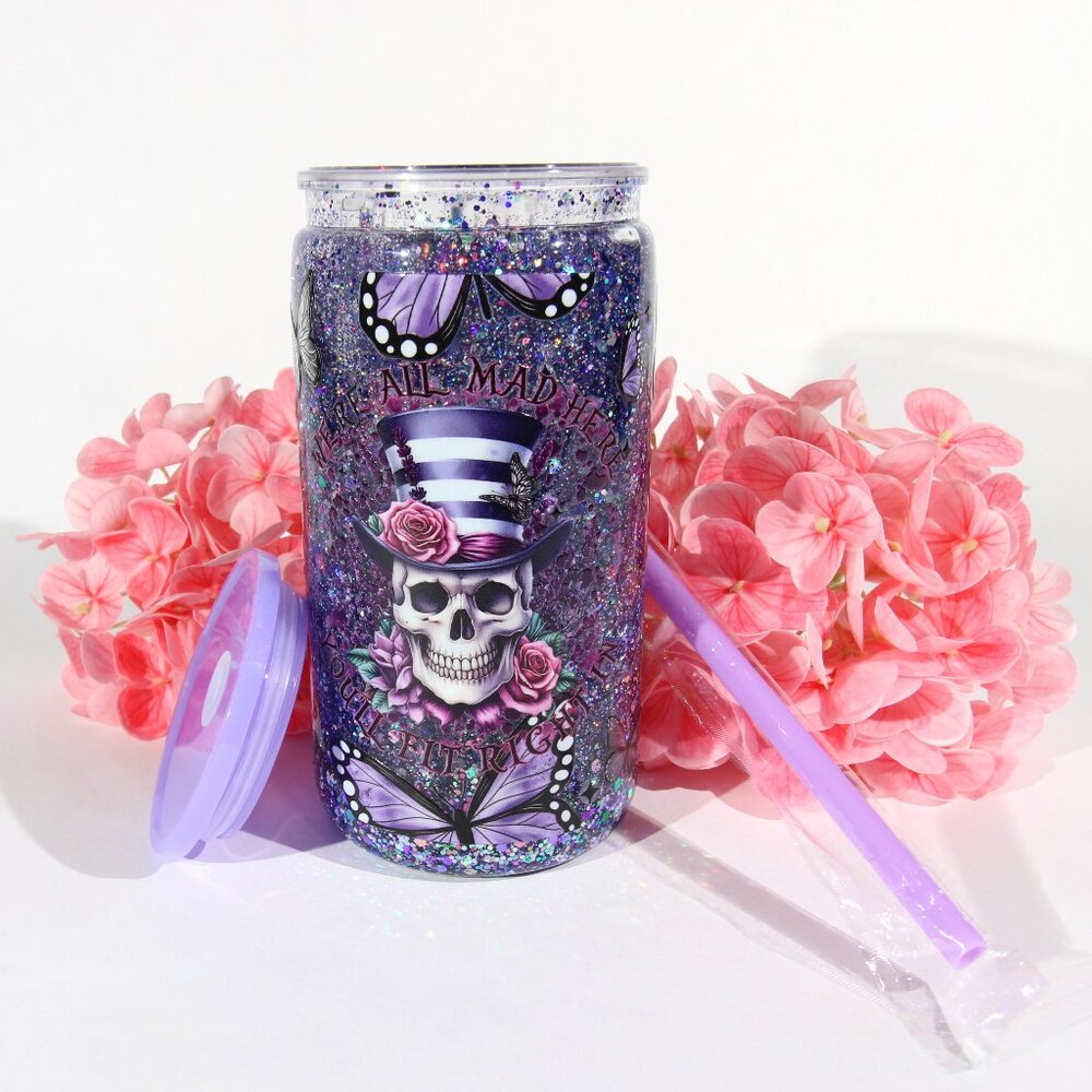 16oz Skeleton Custom Acrylic Snow Globe with Multi-Color Holographic Glitter Cup - Picture 3 of 8